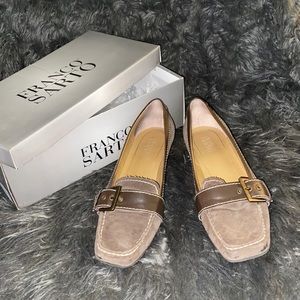 Brown buckle heels